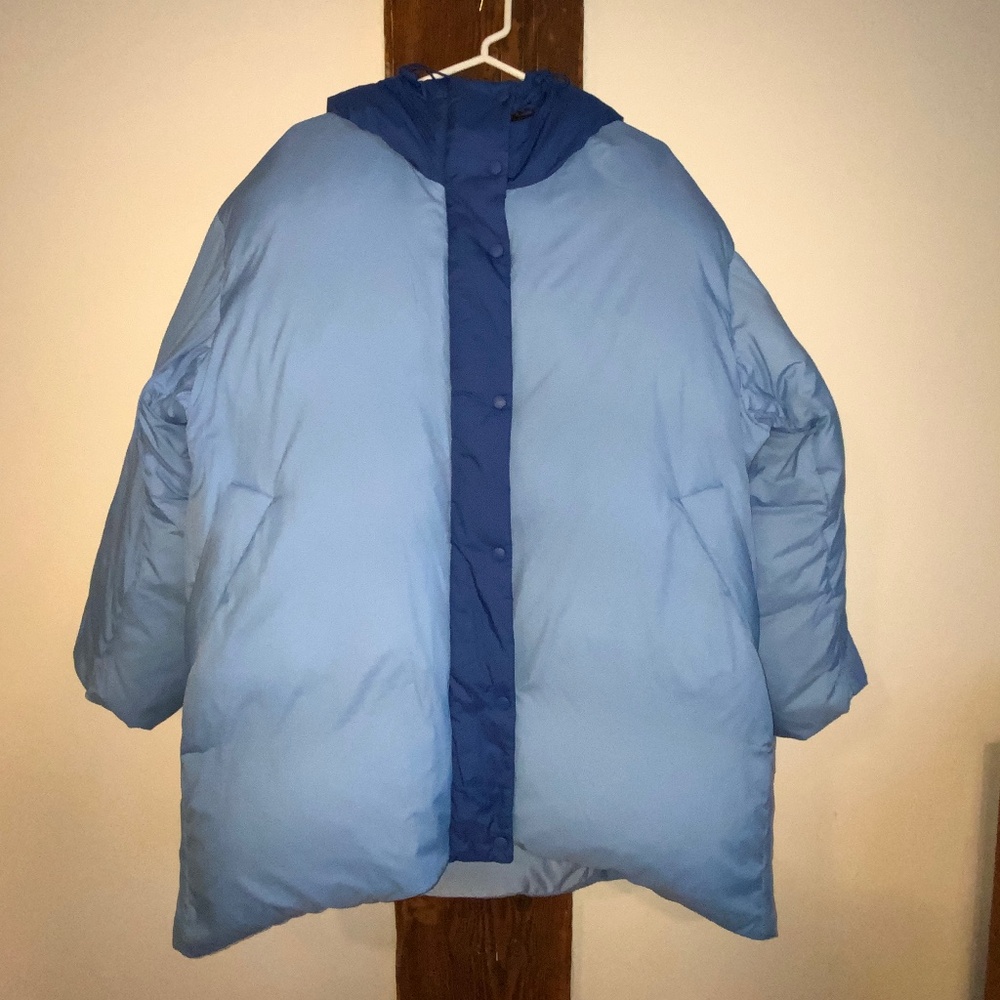 UNIQLO X Marni Oversized Hooded Long Blue Puffer Coat Women’s XL Water Repellent